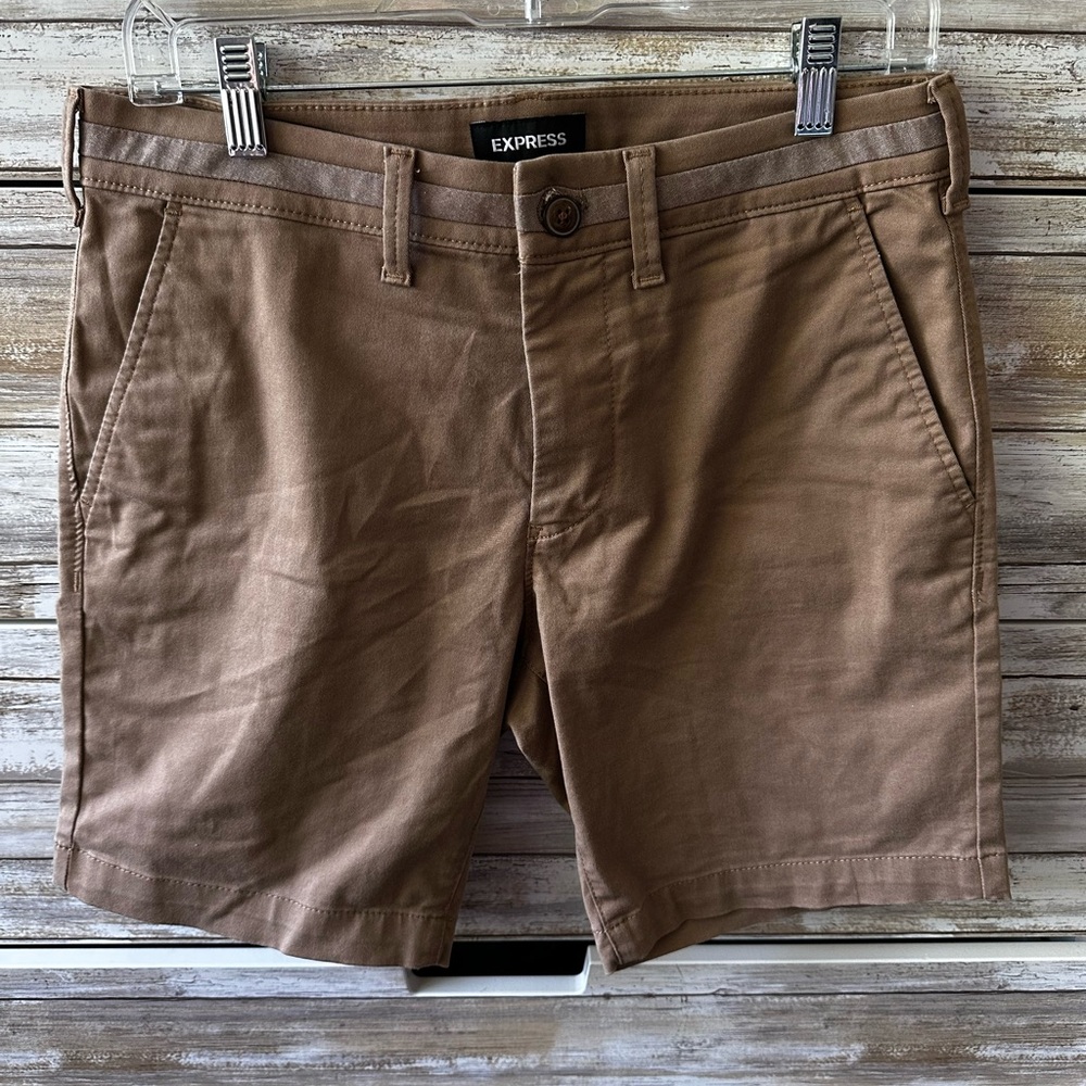 Express Hyper Stretch Shorts 28 🤎 Slim 8” Inseam 365 Comfort